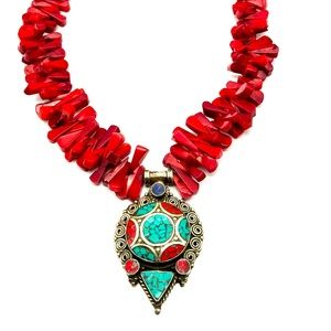 ❤️🩵 Cool tribal inlaid necklace 🩵❤️